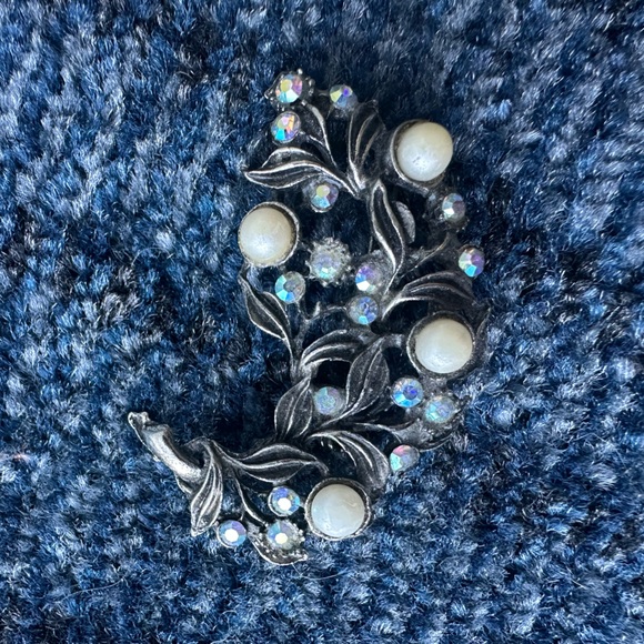 Vintage Aurora Borealis Faux Pearl Pin Brooch - Picture 3 of 8